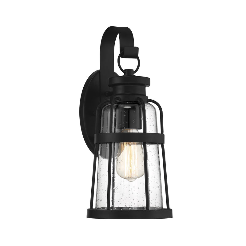 Savoy House Quinton 16in 1-Light Outdoor Wall Lantern | Coastal Matte Black and Clear Seeded Glass | Front Porch & Patio | Model L5-2941-BK