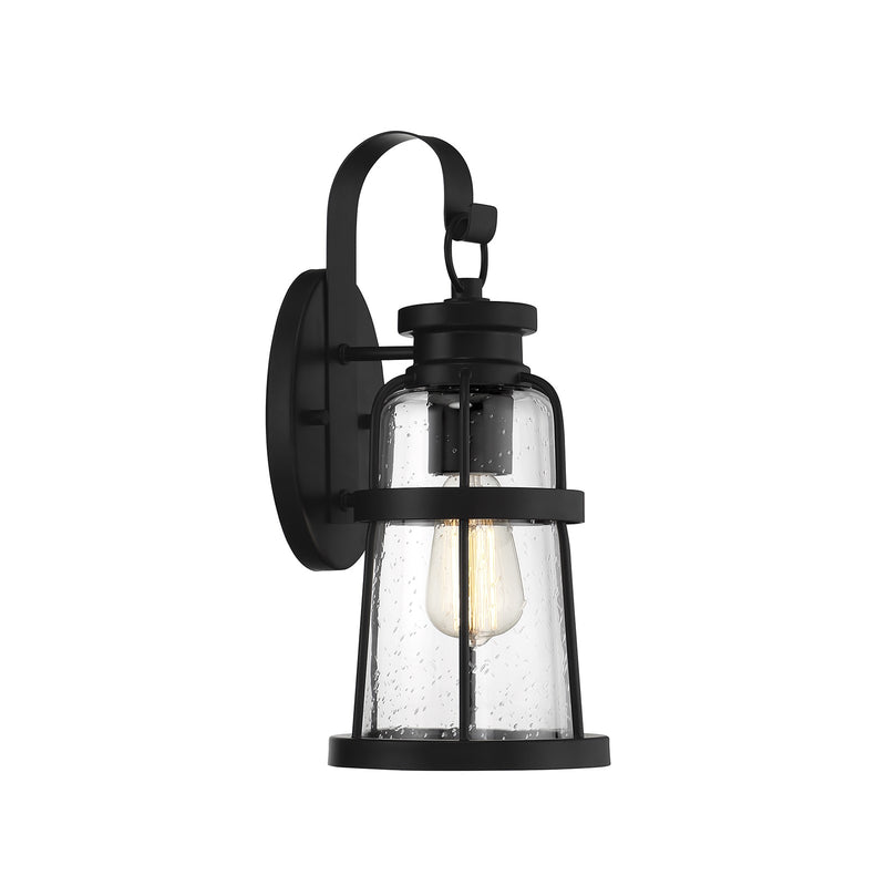 Savoy House Quinton 16in 1-Light Outdoor Wall Lantern | Coastal Matte Black and Clear Seeded Glass | Front Porch & Patio | Model L5-2941-BK