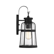 Savoy House Quinton 16in 1-Light Outdoor Wall Lantern | Coastal Matte Black and Clear Seeded Glass | Front Porch & Patio | Model L5-2941-BK
