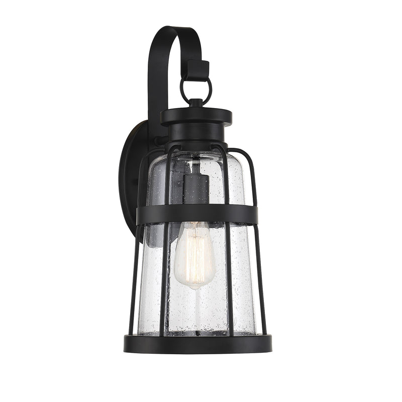 Savoy House Quinton 20in 1-Light Outdoor Wall Lantern | Coastal Matte Black and Clear Seeded Glass | Front Porch & Patio | Model L5-2942-BK