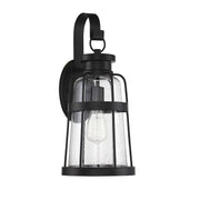 Savoy House Quinton 20in 1-Light Outdoor Wall Lantern | Coastal Matte Black and Clear Seeded Glass | Front Porch & Patio | Model L5-2942-BK