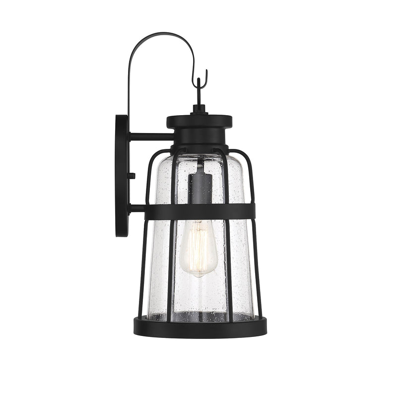 Savoy House Quinton 20in 1-Light Outdoor Wall Lantern | Coastal Matte Black and Clear Seeded Glass | Front Porch & Patio | Model L5-2942-BK