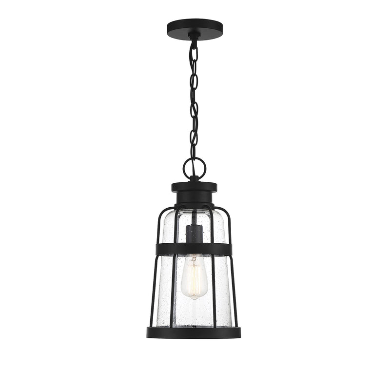 Savoy House Quinton 16.5in 1-Light Outdoor Hanging Lantern | Coastal Matte Black and Clear Seeded Glass | Covered Patio & Porch | Model L5-2943-BK