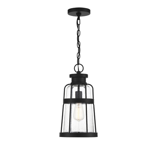 Savoy House Quinton 16.5in 1-Light Outdoor Hanging Lantern | Coastal Matte Black and Clear Seeded Glass | Covered Patio & Porch | Model L5-2943-BK