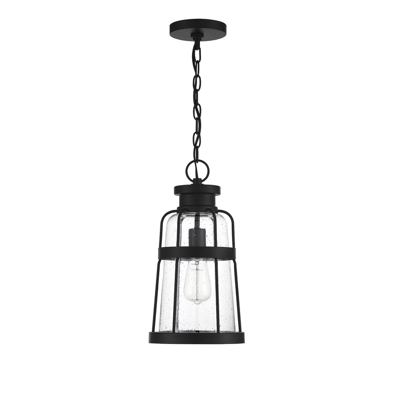 Savoy House Quinton 16.5in 1-Light Outdoor Hanging Lantern | Coastal Matte Black and Clear Seeded Glass | Covered Patio & Porch | Model L5-2943-BK