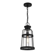 Savoy House Quinton 16.5in 1-Light Outdoor Hanging Lantern | Coastal Matte Black and Clear Seeded Glass | Covered Patio & Porch | Model L5-2943-BK