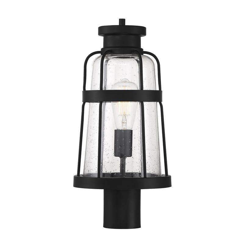 Savoy House Quinton 18.75in 1-Light Outdoor Post Lantern | Coastal Matte Black and Clear Seeded Glass | Driveway & Walkway | Model L5-2944-BK