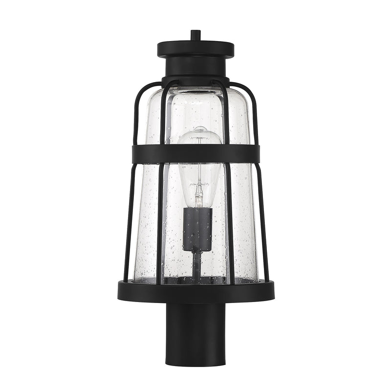 Savoy House Quinton 18.75in 1-Light Outdoor Post Lantern | Coastal Matte Black and Clear Seeded Glass | Driveway & Walkway | Model L5-2944-BK