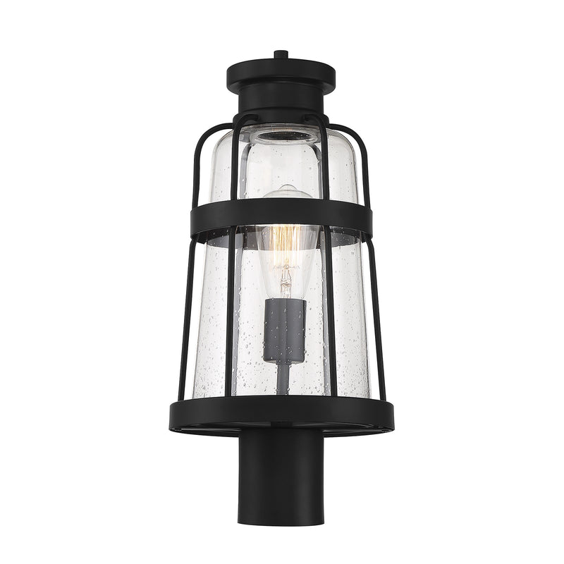 Savoy House Quinton 18.75in 1-Light Outdoor Post Lantern | Coastal Matte Black and Clear Seeded Glass | Driveway & Walkway | Model L5-2944-BK