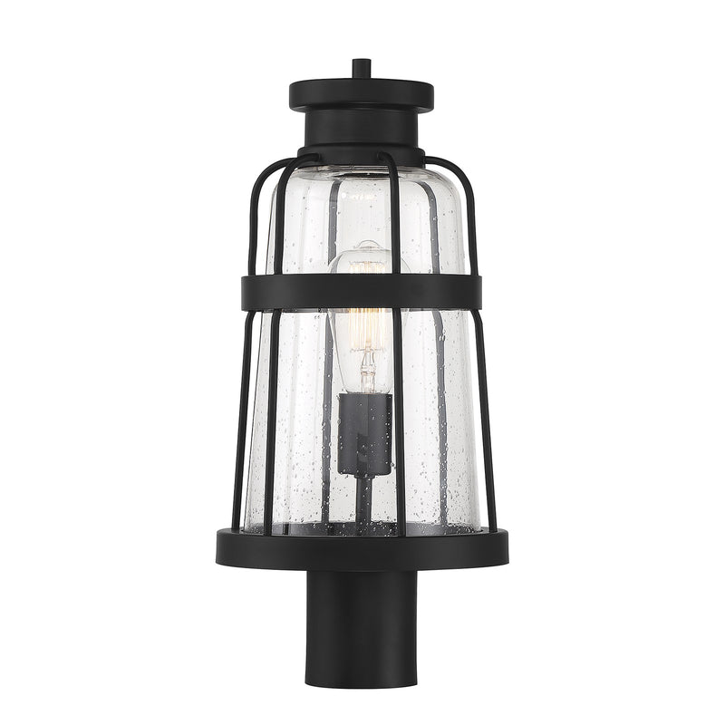 Savoy House Quinton 18.75in 1-Light Outdoor Post Lantern | Coastal Matte Black and Clear Seeded Glass | Driveway & Walkway | Model L5-2944-BK
