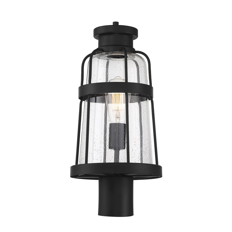 Savoy House Quinton 18.75in 1-Light Outdoor Post Lantern | Coastal Matte Black and Clear Seeded Glass | Driveway & Walkway | Model L5-2944-BK