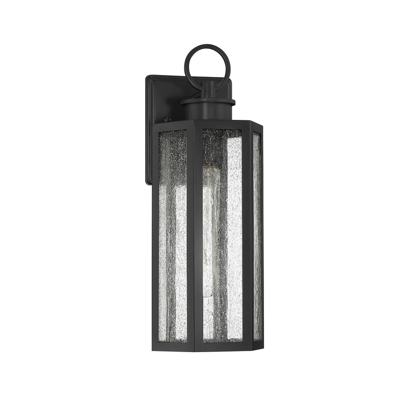Savoy House Hawthorne 16in 1-Light Outdoor Wall Lantern | Modern Black and Seedy Glass | Front Porch & Entryway Light | Model L5-5101-BK