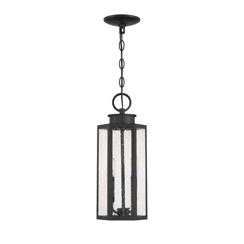 Savoy House Hawthorne 7in 2-Light Outdoor Hanging Lantern | Modern Black and Seedy Glass | Covered Patio & Porch | 7 x 7 x 17.25 in | Model L5-5103-BK