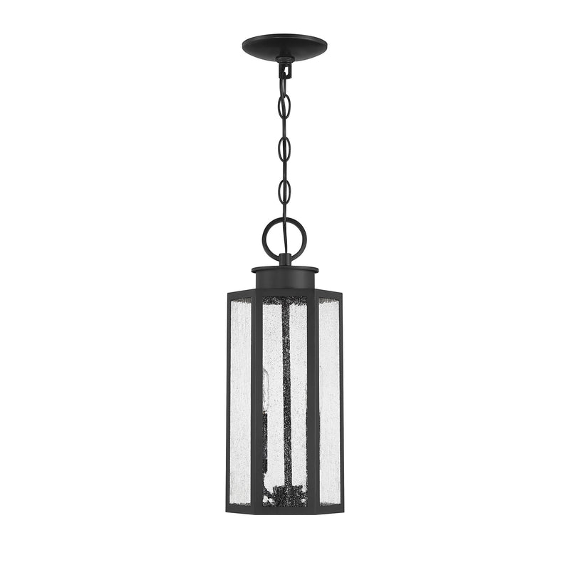 Savoy House Hawthorne 7in 2-Light Outdoor Hanging Lantern | Modern Black and Seedy Glass | Covered Patio & Porch | 7 x 7 x 17.25 in | Model L5-5103-BK