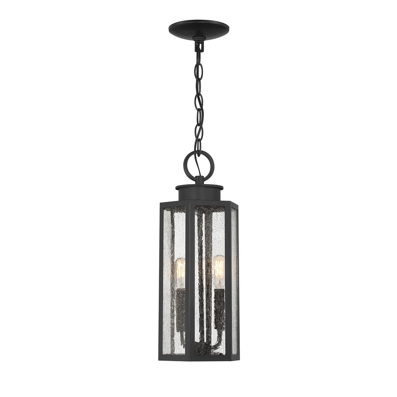 Savoy House Hawthorne 7in 2-Light Outdoor Hanging Lantern | Modern Black and Seedy Glass | Covered Patio & Porch | 7 x 7 x 17.25 in | Model L5-5103-BK