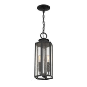Savoy House Hawthorne 7in 2-Light Outdoor Hanging Lantern | Modern Black and Seedy Glass | Covered Patio & Porch | 7 x 7 x 17.25 in | Model L5-5103-BK
