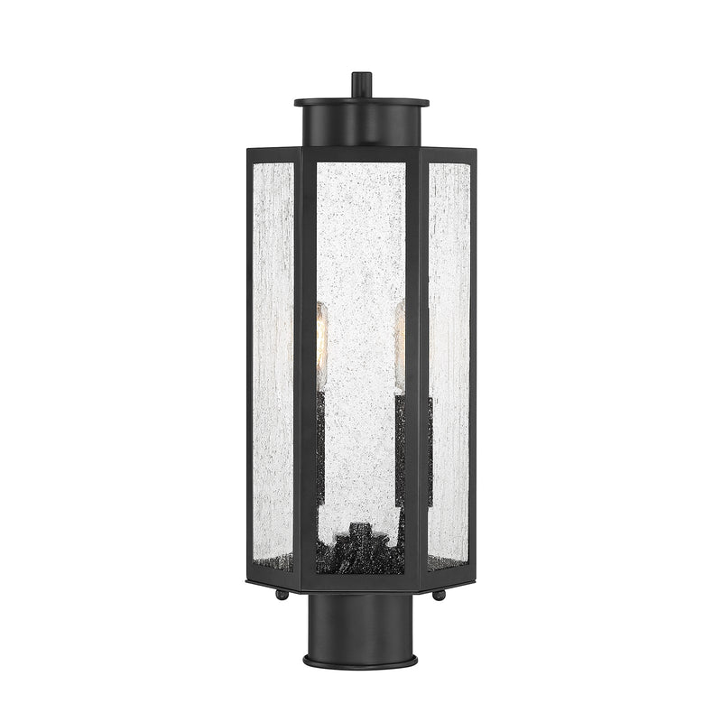 Savoy House Hawthorne 7in 2-Light Outdoor Post Lantern | Modern Black and Seedy Glass | Yard & Walkway | 7 x 7 x 17.25 in | Model L5-5104-BK