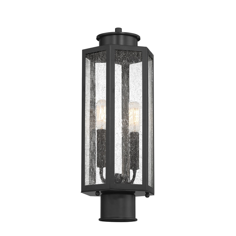 Savoy House Hawthorne 7in 2-Light Outdoor Post Lantern | Modern Black and Seedy Glass | Yard & Walkway | 7 x 7 x 17.25 in | Model L5-5104-BK