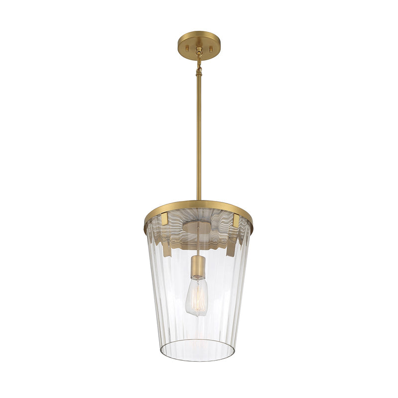 Savoy House Dimond 12in 1-Light Pendant | Modern Warm Brass and Clear Faceted Glass | Kitchen Island & Dining Room | Model L7-2322-1-322