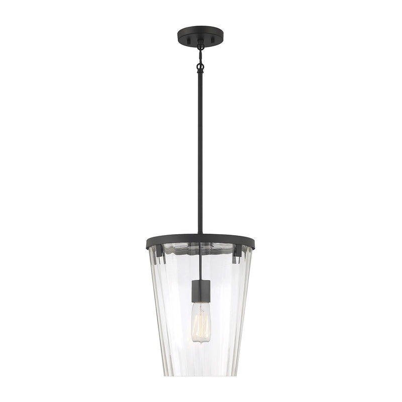 Savoy House Dimond 12in 1-Light Pendant | Modern Matte Black and Clear Faceted Glass | Kitchen Island & Dining Room | Model L7-2322-1-89