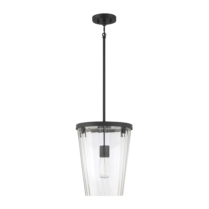 Savoy House Dimond 12in 1-Light Pendant | Modern Matte Black and Clear Faceted Glass | Kitchen Island & Dining Room | Model L7-2322-1-89