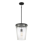 Savoy House Dimond 12in 1-Light Pendant | Modern Matte Black and Clear Faceted Glass | Kitchen Island & Dining Room | Model L7-2322-1-89
