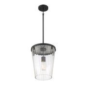 Savoy House Dimond 12in 1-Light Pendant | Modern Matte Black and Clear Faceted Glass | Kitchen Island & Dining Room | Model L7-2322-1-89