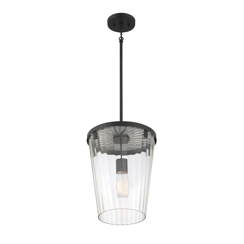 Savoy House Dimond 12in 1-Light Pendant | Modern Matte Black and Clear Faceted Glass | Kitchen Island & Dining Room | Model L7-2322-1-89