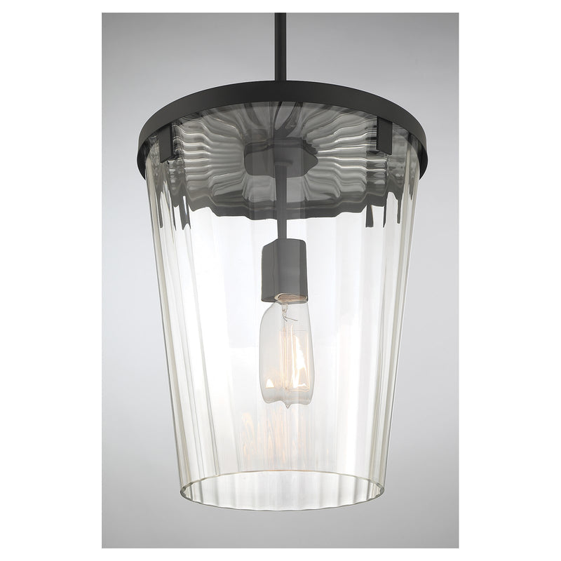 Savoy House Dimond 12in 1-Light Pendant | Modern Matte Black and Clear Faceted Glass | Kitchen Island & Dining Room | Model L7-2322-1-89