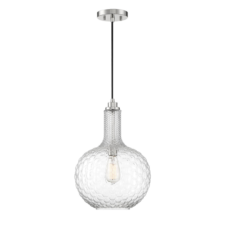 Savoy House Kantor 11in 1-Light Pendant | Transitional Polished Nickel and Clear Hobnail Glass | Kitchen Island & Dining Room | Model L7-2930-1-109