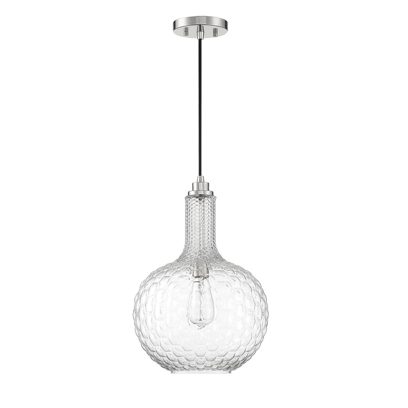 Savoy House Kantor 11in 1-Light Pendant | Transitional Polished Nickel and Clear Hobnail Glass | Kitchen Island & Dining Room | Model L7-2930-1-109