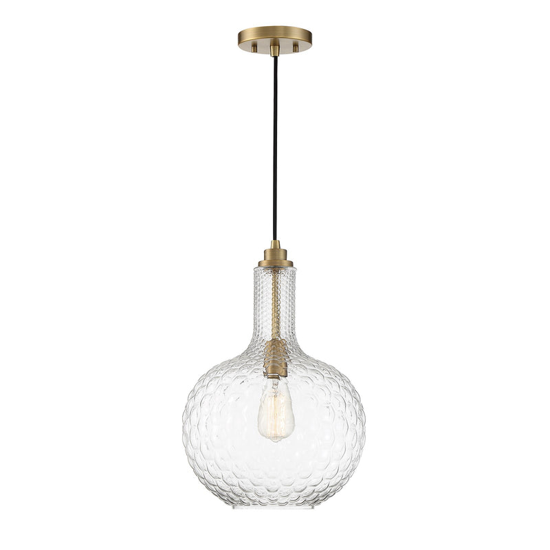 Savoy House Kantor 11in 1-Light Pendant | Transitional Warm Brass and Clear Hobnail Glass | Kitchen Island & Dining Room | Model L7-2930-1-322