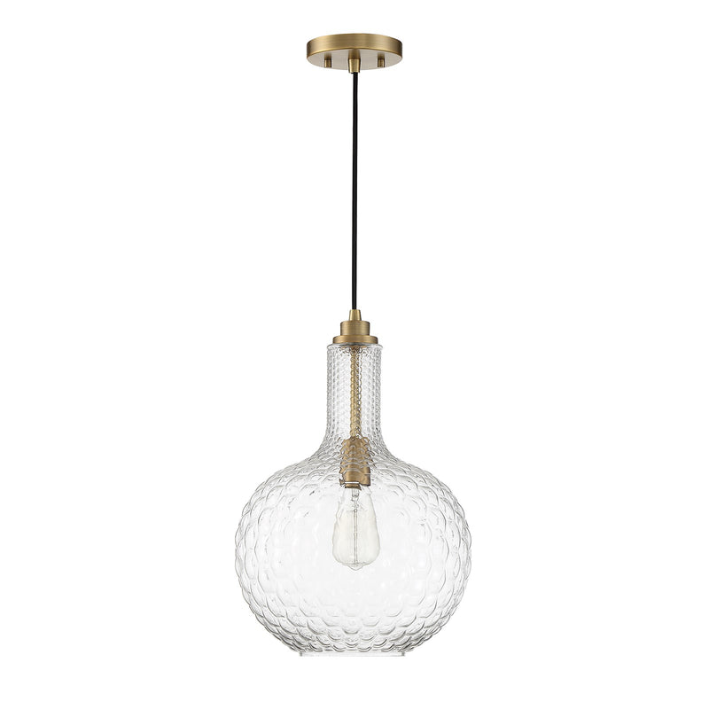 Savoy House Kantor 11in 1-Light Pendant | Transitional Warm Brass and Clear Hobnail Glass | Kitchen Island & Dining Room | Model L7-2930-1-322