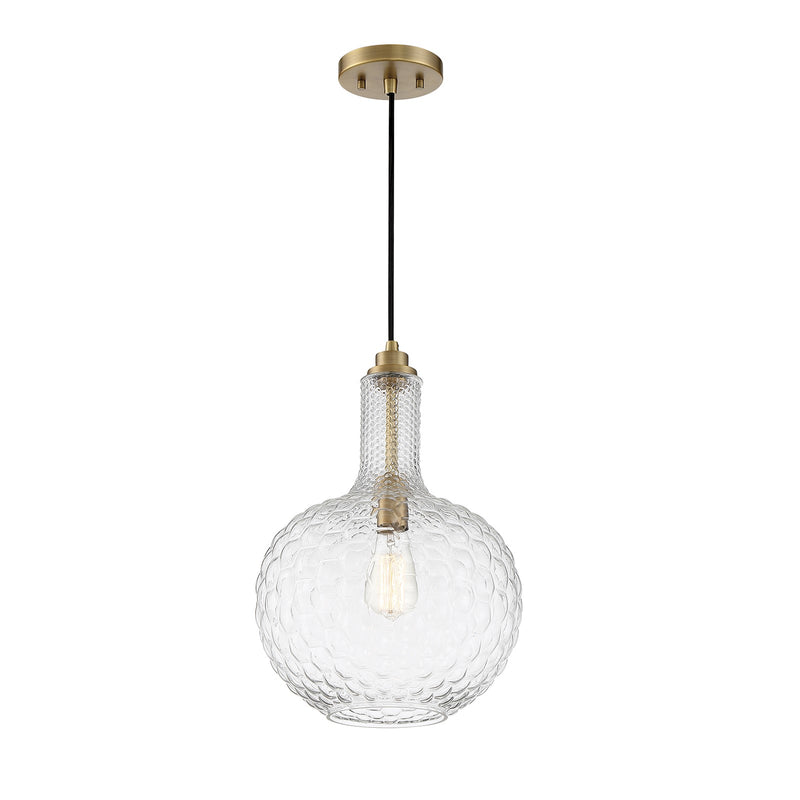 Savoy House Kantor 11in 1-Light Pendant | Transitional Warm Brass and Clear Hobnail Glass | Kitchen Island & Dining Room | Model L7-2930-1-322