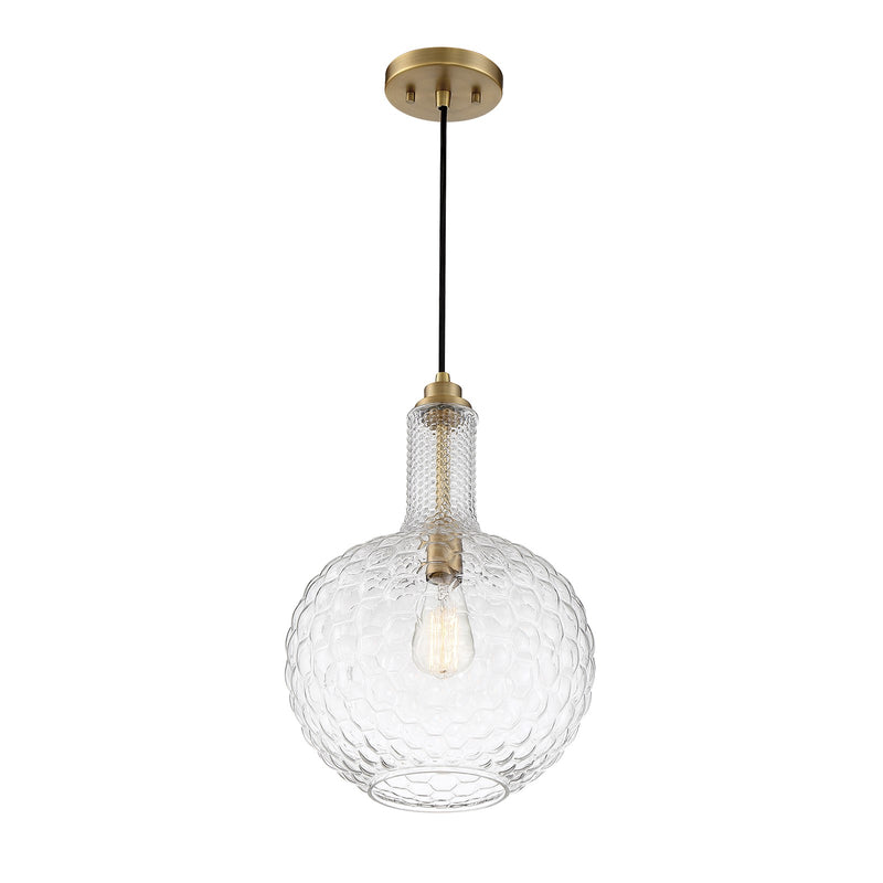Savoy House Kantor 11in 1-Light Pendant | Transitional Warm Brass and Clear Hobnail Glass | Kitchen Island & Dining Room | Model L7-2930-1-322