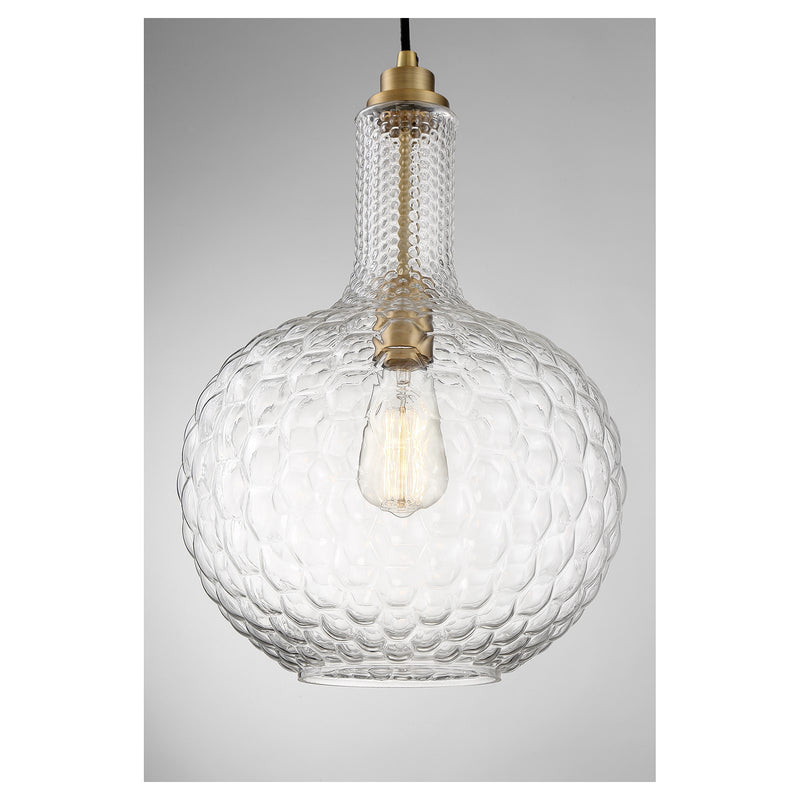 Savoy House Kantor 11in 1-Light Pendant | Transitional Warm Brass and Clear Hobnail Glass | Kitchen Island & Dining Room | Model L7-2930-1-322