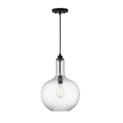 Savoy House Kantor 11in 1-Light Pendant | Transitional Matte Black and Clear Hobnail Glass | Kitchen Island & Dining Room | Model L7-2930-1-89