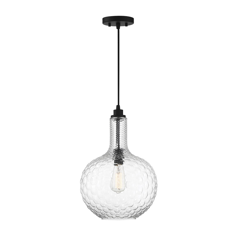 Savoy House Kantor 11in 1-Light Pendant | Transitional Matte Black and Clear Hobnail Glass | Kitchen Island & Dining Room | Model L7-2930-1-89
