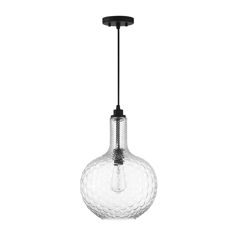 Savoy House Kantor 11in 1-Light Pendant | Transitional Matte Black and Clear Hobnail Glass | Kitchen Island & Dining Room | Model L7-2930-1-89