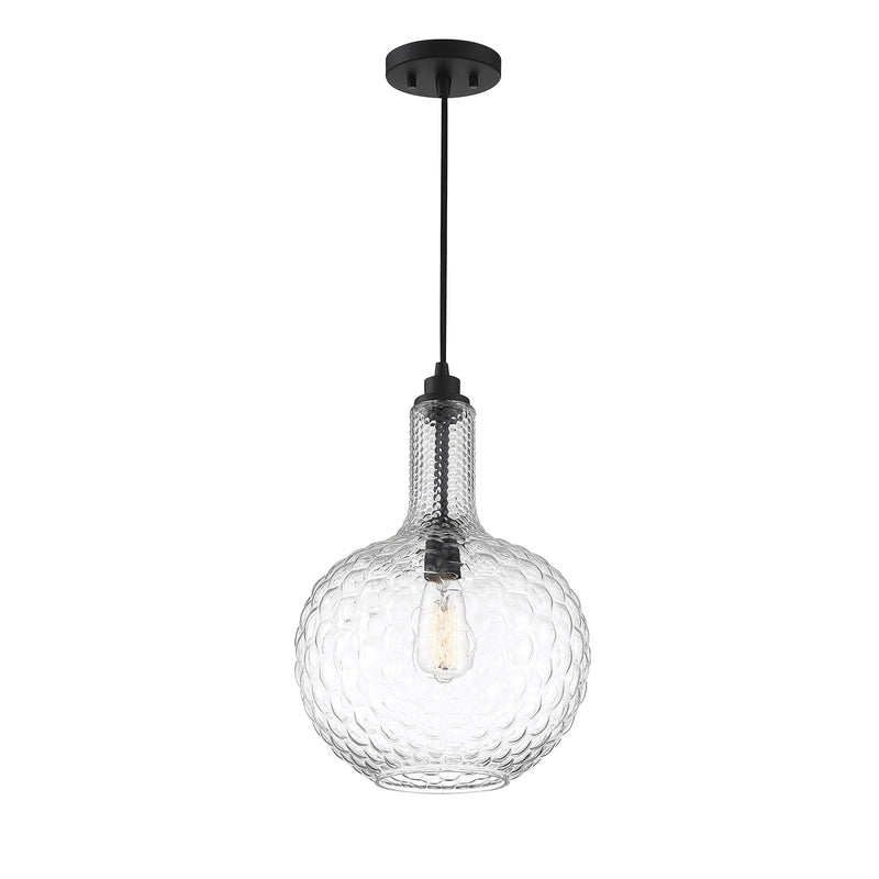 Savoy House Kantor 11in 1-Light Pendant | Transitional Matte Black and Clear Hobnail Glass | Kitchen Island & Dining Room | Model L7-2930-1-89