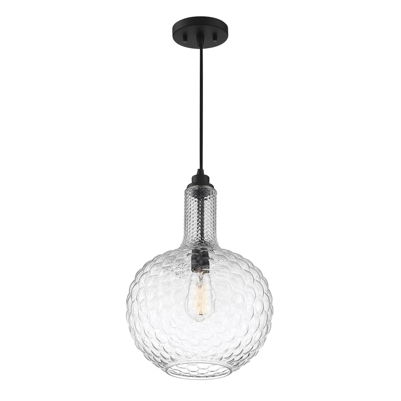 Savoy House Kantor 11in 1-Light Pendant | Transitional Matte Black and Clear Hobnail Glass | Kitchen Island & Dining Room | Model L7-2930-1-89