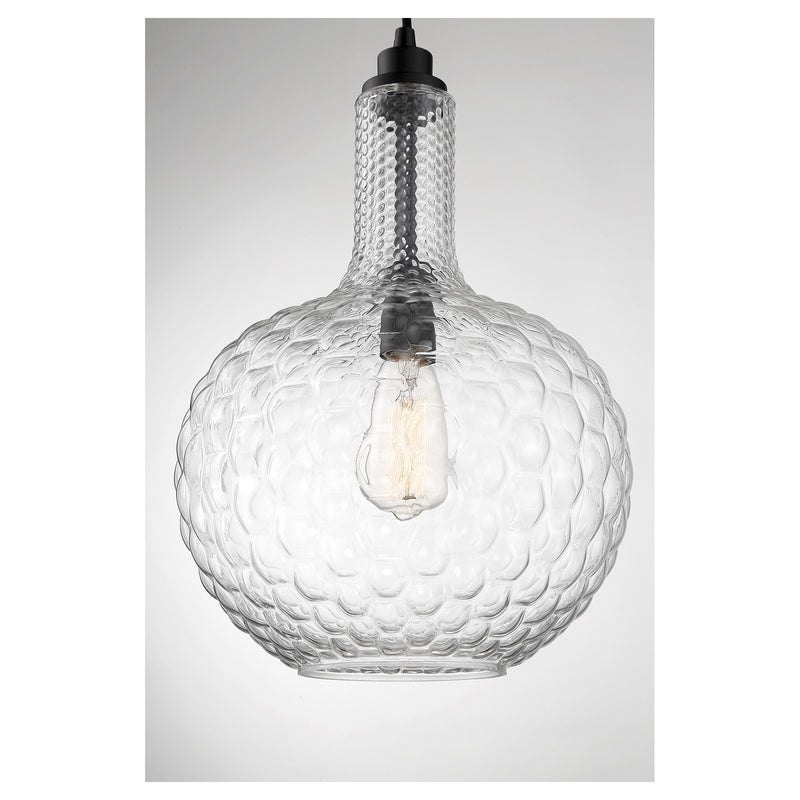 Savoy House Kantor 11in 1-Light Pendant | Transitional Matte Black and Clear Hobnail Glass | Kitchen Island & Dining Room | Model L7-2930-1-89