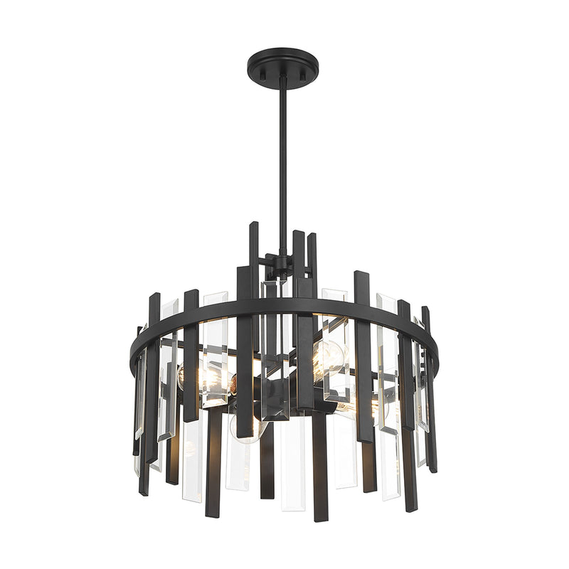Savoy House Guillford 20in 4-Light Pendant | Modern Matte Black and Clear Glass | Kitchen Island & Dining Room | 20 x 20 x 18 in | Model L7-3001-4-89