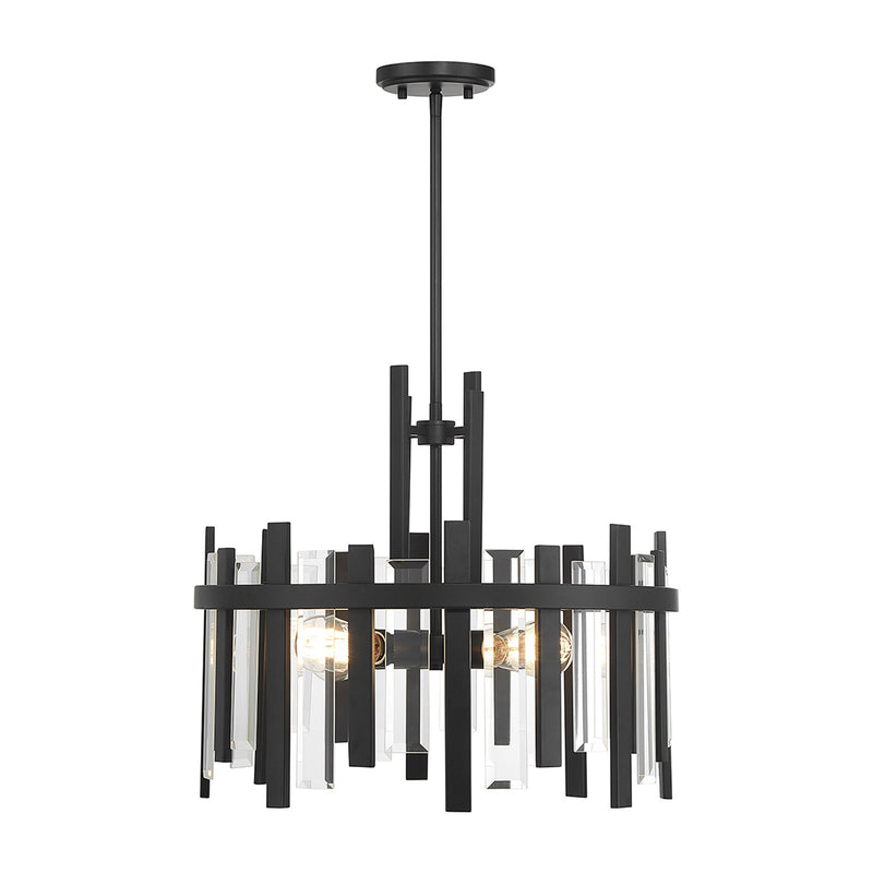 Savoy House Guillford 20in 4-Light Pendant | Modern Matte Black and Clear Glass | Kitchen Island & Dining Room | 20 x 20 x 18 in | Model L7-3001-4-89