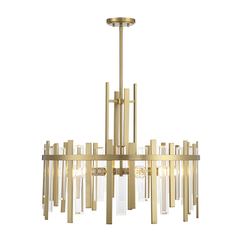 Savoy House Guillford 30in 6-Light Pendant | Modern Warm Brass and Clear Glass | Dining Room & Foyer | 30 x 30 x 26 in | Model L7-3002-6-322