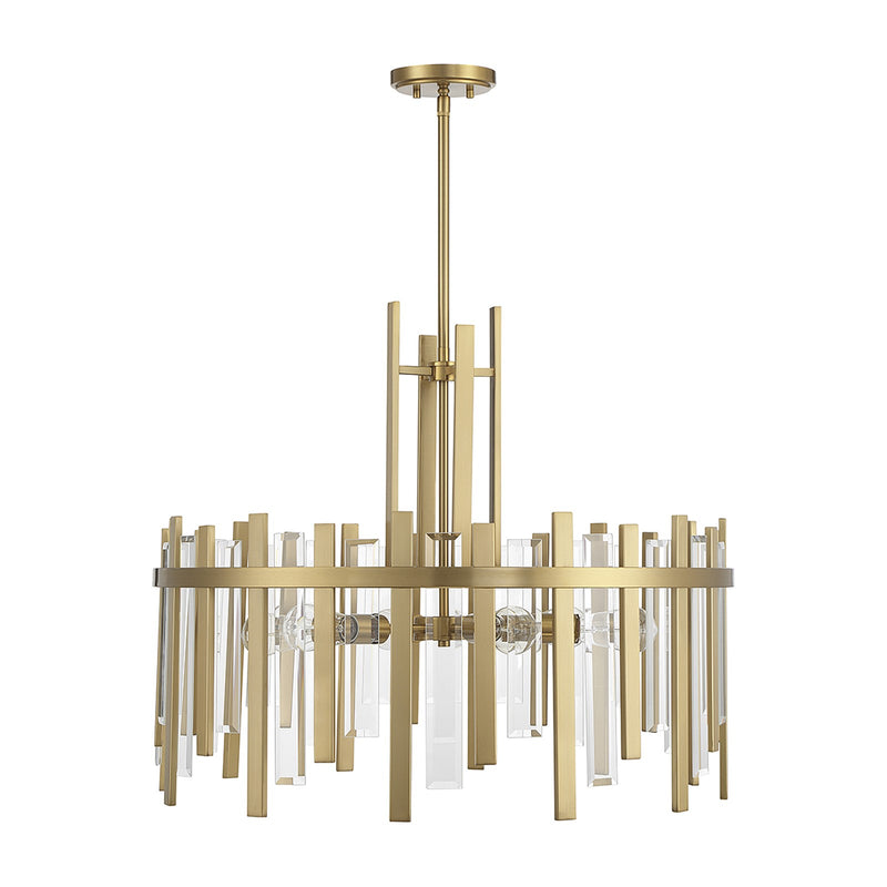 Savoy House Guillford 30in 6-Light Pendant | Modern Warm Brass and Clear Glass | Dining Room & Foyer | 30 x 30 x 26 in | Model L7-3002-6-322
