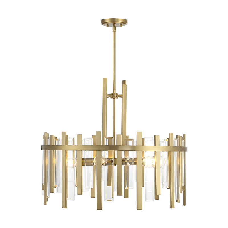 Savoy House Guillford 30in 6-Light Pendant | Modern Warm Brass and Clear Glass | Dining Room & Foyer | 30 x 30 x 26 in | Model L7-3002-6-322
