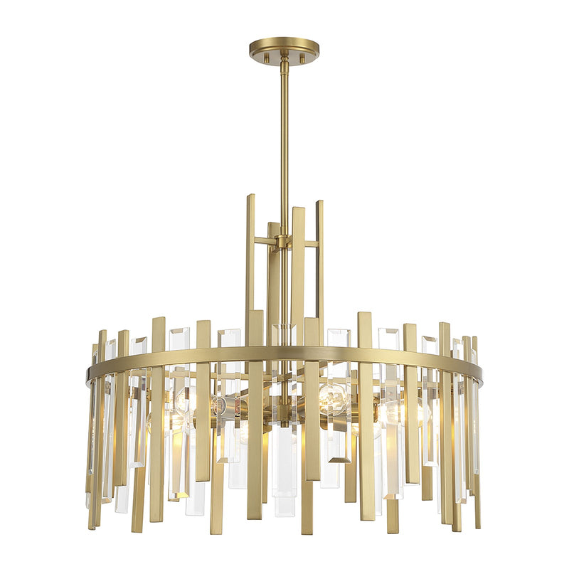 Savoy House Guillford 30in 6-Light Pendant | Modern Warm Brass and Clear Glass | Dining Room & Foyer | 30 x 30 x 26 in | Model L7-3002-6-322