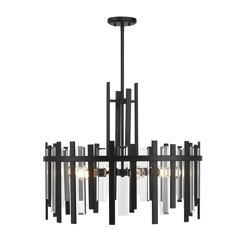 Savoy House Guillford 30in 6-Light Pendant | Modern Matte Black and Clear Glass | Dining Room & Foyer | 30 x 30 x 26 in | Model L7-3002-6-89