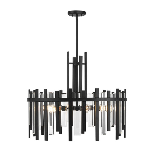 Savoy House Guillford 30in 6-Light Pendant | Modern Matte Black and Clear Glass | Dining Room & Foyer | 30 x 30 x 26 in | Model L7-3002-6-89